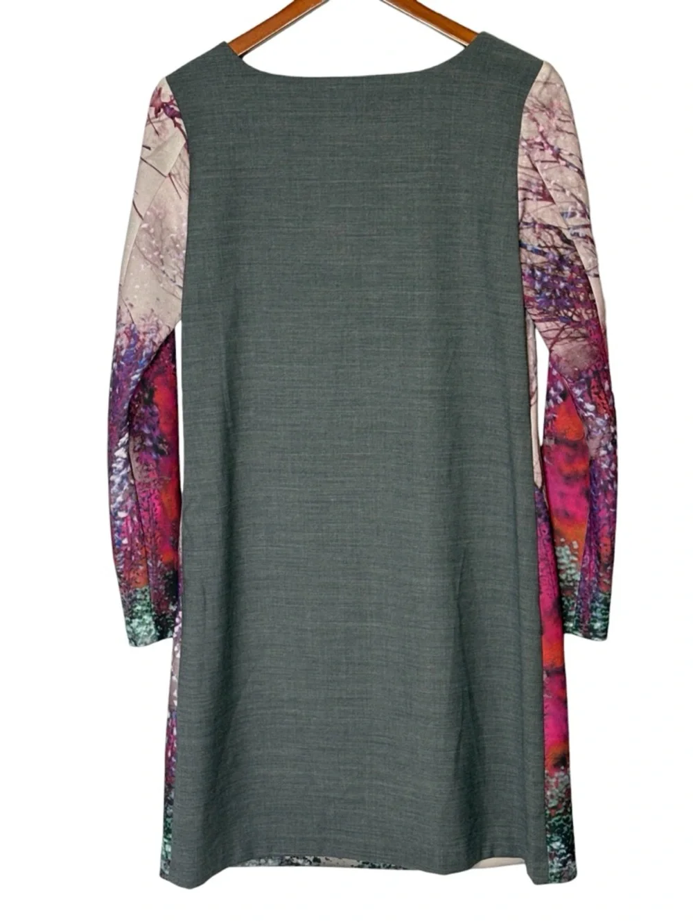 Sfizio Italy Digital Print Forest Front Shift Dress Gray Pink • US 8 - Picture 6 of 14
